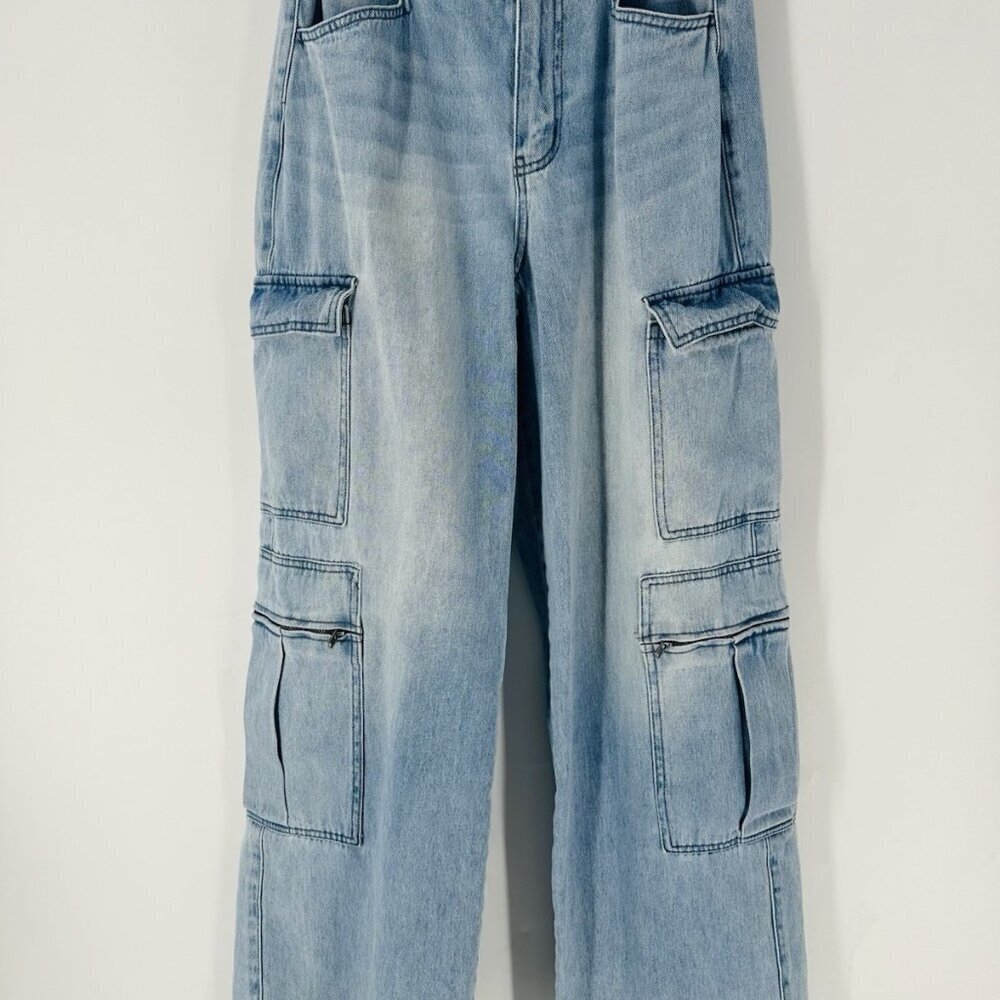 Fashion Nova Utility Cargo Jeans Womens 7 Low Slung Wide Leg EUC